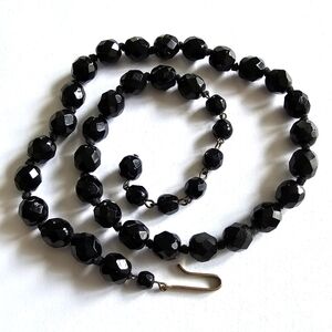 Vintage necklace choker black glass West Western Germany beaded